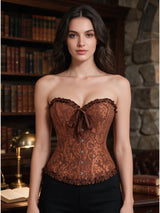 Women Bustier Corset Victorian Gothic Jacquard Front Busk Waist Cincher Halloween Party Wear