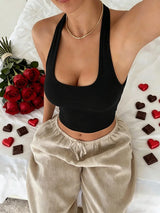 Summer Casual Elegant Sexy Comfortable Solid Color Hanging Neck Sleeveless Backless Vest Top