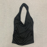 Summer Sexy Solid Color Deep V-Neck Backpack Hip Dress Elegant Fashionable Mini Skirt for Party Hanging Neck Design