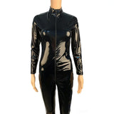 Sexy Hot Women Faux Leather Catsuit PVC Latex Bodysuit Front Zipper Open Crotch Jumpsuits Stretch Bodystocking  Costumes