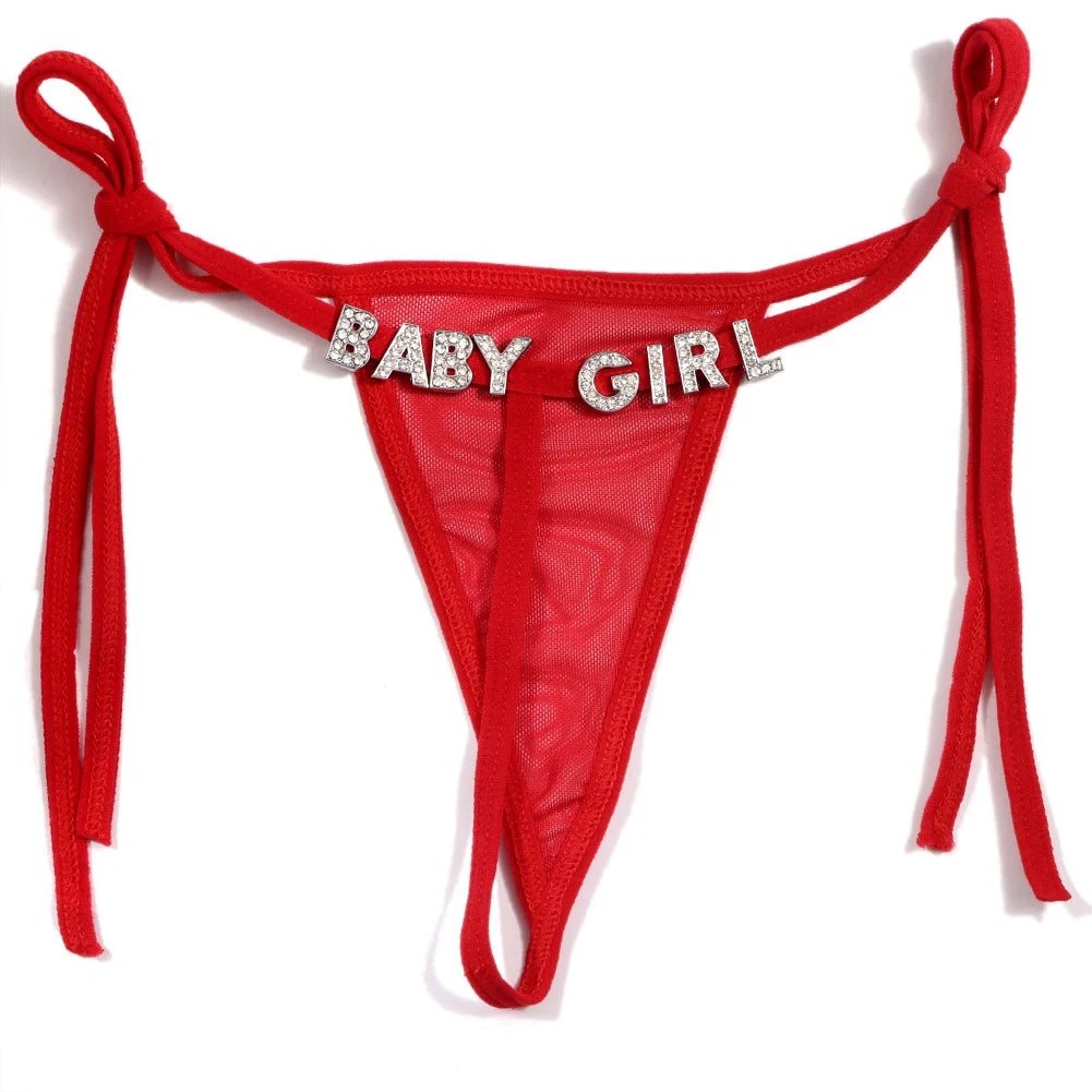 Custom Name Thongs String Panties Women Personality Underwear Bikini Lace Tanga Thong Low Waist Girl Body Jewelry Birthday Gift