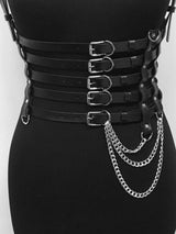 Women's Punk Rock Body Harness Belt with Chain - Adjustable Faux Leather Waist Cinch for Gothic Outfit