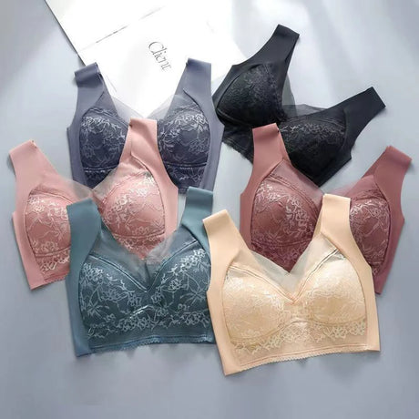 FINETOO 4Pcs Plus Size Sexy Crop Tank Top Seamless Bra Push Up Women Bras Wireless Bralette Femme Underwear Sports Lace Lingerie