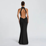Women Solid Color Mermaid Evening Dress Sexy Open‑Back Slim Floor‑Length Long Gown Formal Banquet Party Maxi Dresses For Ladies