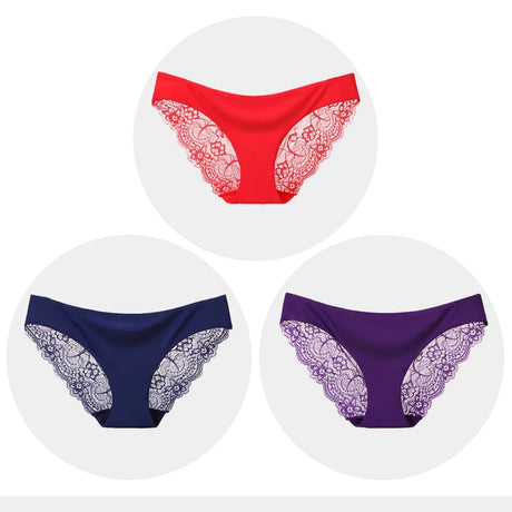 Women's Seamless Underwear Leopard Intimate Women Sexy Lace Black Floral Panties Seamless Panty 3pcs/set