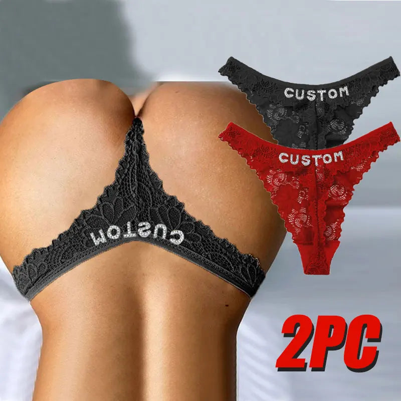 Custom Thong Panties with Name Sexy Lace Panties Shinny Letters Name Personality String Met Name Lingerie Tanga Hotwife Gifts