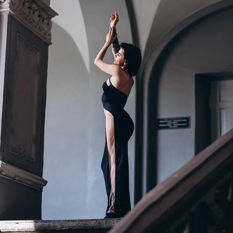 Hanging Neck Suspender Slim Fit Nightclub Sexy Women's Long Dress Elegant Fashionable Perspective Temperament Dinner Dress