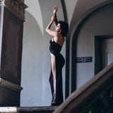 Hanging Neck Suspender Slim Fit Nightclub Sexy Women's Long Dress Elegant Fashionable Perspective Temperament Dinner Dress
