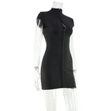 Sexy Black Hollow Out Mini Dress Fashion Women's Turtleneck Short Sleeve High Waist Slim Dresses Lady Evening Club Fashion Robes