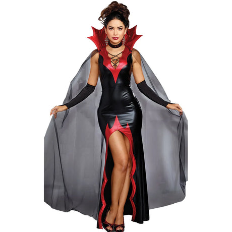 Halloween Witch Vampire Cosplay Costumes For Adult Women Black Sexy Leather Dress Carnival Party Clothes