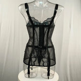 Women's Black Lace Teddy Bodysuit Underwire Corset Garter Straps Sheer Floral Embroidery Sexy Lingerie Party Fashion Outfit