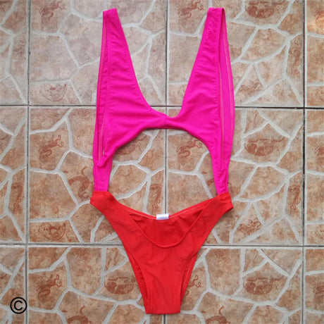 New Splicing Tummy Tut Out Sexy Monokini One Piece Swimsuit Bather Bathing Suit Swim Suit For Women Swimwear Female V110C