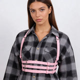 Women's Edgy Pink Faux Leather Harness Belt - Metal O-Ring Decor - Minimalist Fashion Waist Accessory for Stylish Outfits