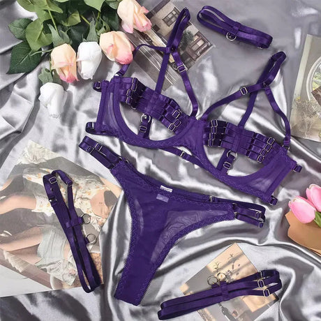Tornova Erotic Lingerie with Steel Ring Women Hot Delicate Straps Gather Together Private Seductive Nightclub Corset Garter Set
