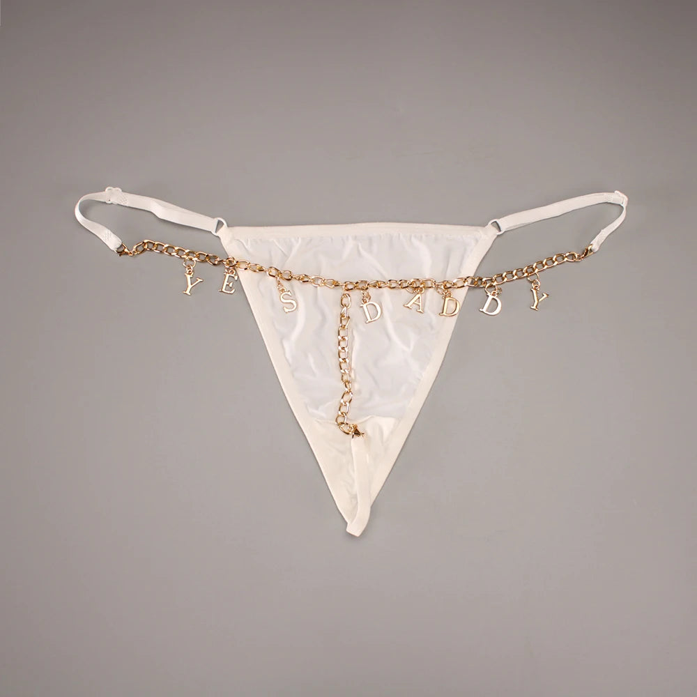 Personality Sexy Custom Name Gold Metal Letter Thong Panties Waist G-Strings Exotic Lingerie Breathable Underwear Ladies