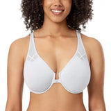 DELIMIRA Women's Front Closure Racerback Bras Plus Size Full Coverage Supportive Underwire Plunge Unlined Bra Underwear