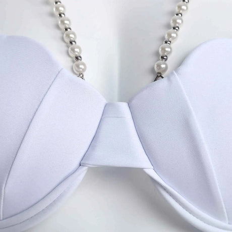 Women Shiny Bikini Bra Top Halter Neck Sheel Mermaid Swimwear Bead Chains Padded Bra Swim Tops Hawaii Beach Party Bathing Suit
