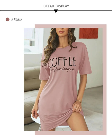 Casual Slogan Print Nightdress For Women Short Sleeve Sleepwear Dresses Loose Fit Tee Nightwear Home Clothes Nightie Loungewear