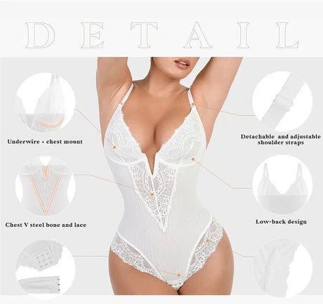 Soft Bodysuit Silky Touch Layer Bodysuits 2 Layers Shapewear Open Crotch Jumpsuit Soft Smooth Body Shaper Lace Bodysuits