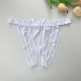 Customized Crystal Name Letters Women's Sexy Breathable Lace Underwear Low Waisted Opening Thong Bikini Erotic G-String Panties