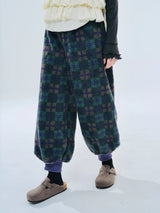 Green Plaid Lamb Wool Lantern Pants Female clothing women's pants and trousers Elastic Waist Loose Baggy Trousers for woman