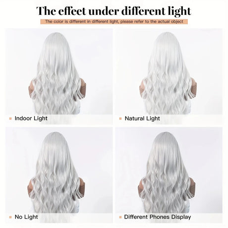 Silver White Medium Large Wave Synthetic Long Curly Hair Fashionable Elegant Pure White Imitation Wig Women's Wig