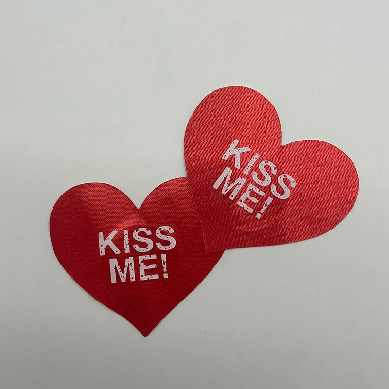 20pcs Red Heart Kiss Me Shape Self-Adhesive Disposable Satin Nipple Covers for Women Breast Pasties Stickers for Strapless Cloth