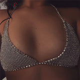 FestivalQueen Sequined Tops for Women Crystal Diamonds Boob Bra Party Club Metal Strap Rhinestone Bras Silver and Gold