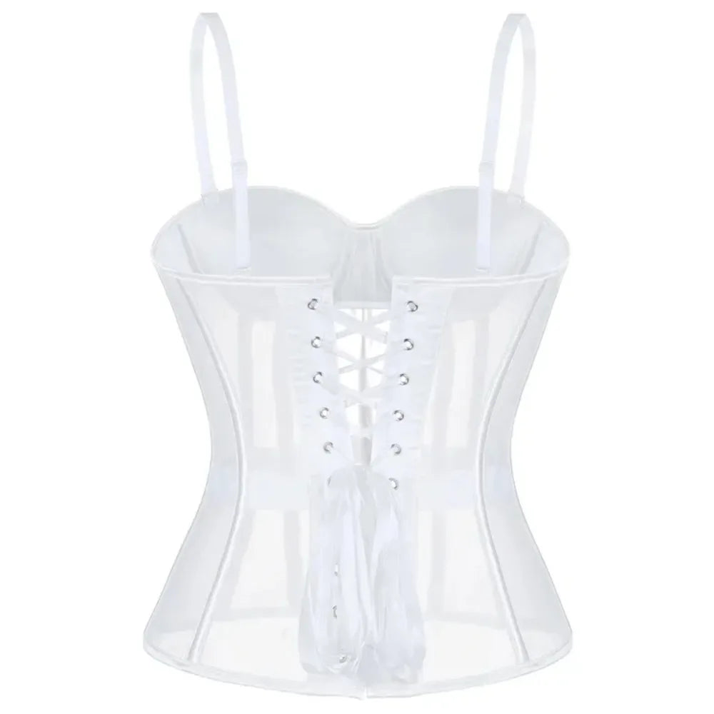 WSHKING Overbust Corset With Bra Korset Woman Strapless Bustier Top Mesh Women Lingerie Black White Sexy Lingerie