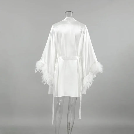 Wedding Bride Robe Morning Gown Elegant Feather Female Kimono Bathrobe Gown Sexy Rayon Summer New Sleepwear Nightwear Lingerie