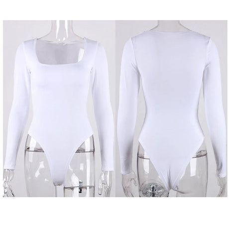 Long Sleeve Bodysuits Spring 2025 Square-Cut Collar Solid Bodycon Elastic Romper Sexy Y2k Women Clothing Fashion Club Party 2520
