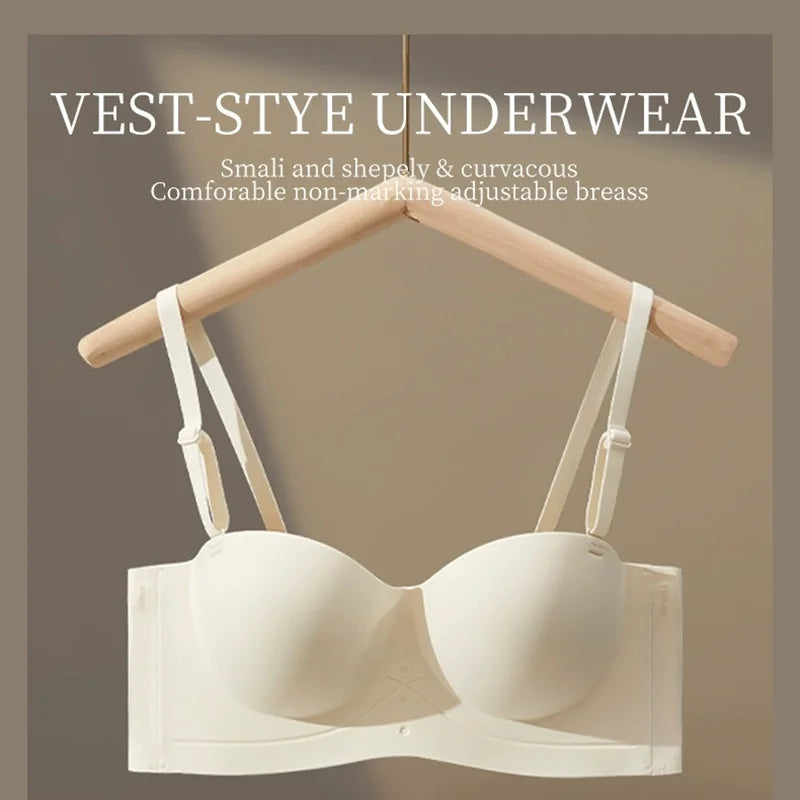 Half Cup of Scarless Suspender Bra Without Steel Rings Gathering Strapless Breasts for Women Adjustable Sexy Scarless Underwear
