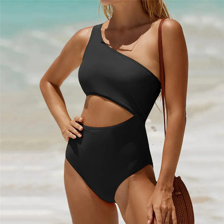 Vzvn 2026 New Women Swimwear Female Padded Bather Bathing Suit Swim Colors Cut Out One Shoulder Splicing One Piece Swimsuit