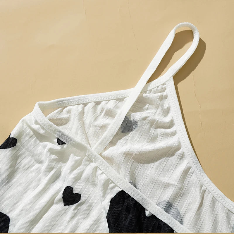 Heart Print Pajama Set Sleeveless Crop Top and Shorts Comfy Sleepwear Loungewear Nightwear Casual Soft T-Shirts Shorts