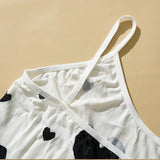 Heart Print Pajama Set Sleeveless Crop Top and Shorts Comfy Sleepwear Loungewear Nightwear Casual Soft T-Shirts Shorts