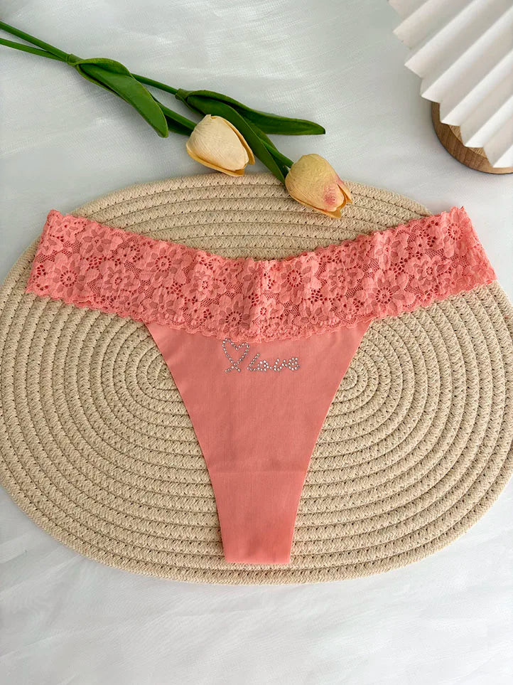 Custom Thong Crystal Letter Name G-string Women Ice Silk Panties Skin Effect Panty Seamless Knickers Girlfriend Anniversary Gift
