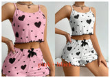 Women's Pajamas Set Sleepwear 2 PCS Short Tank Tops And Shorts S M L White Ventilate Soft Casual Love Printing