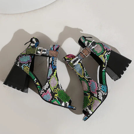 Summer Women's Fashion Peep Toe Thick Heel Sandals High-heeled Shoes for Woman Denim Leopard Print Sandalias de Mujer WSH5343