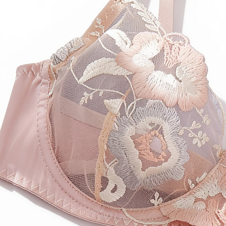 Women's Pink Sheer Hot Sexy Adult Lingerie Ladies Floral Lace Sexy Bras Set Push Up Bra Underwire Women Bra and Panties Sets