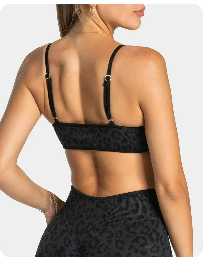 LOGO 2pcs High Quality Yoga SetNew Leopard Print Sports Underwear, Shockproof Butt Lift Workout Sports Trousers Women Activewear