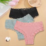 3PCS/Set Sexy Lace Seamless Cotton Brazilian Panties Women Ribbed Intimates Breathable Panties Low Waist Female Cotton Underwear