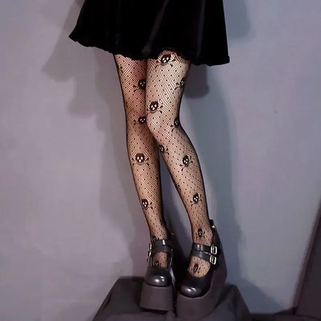 New Goth Lolita Cosplay JK Girls Tights Women Sexy Retro Gothic Kawaii Cross Print Club Stockings Nylon Socks Fishnet Pantyhose