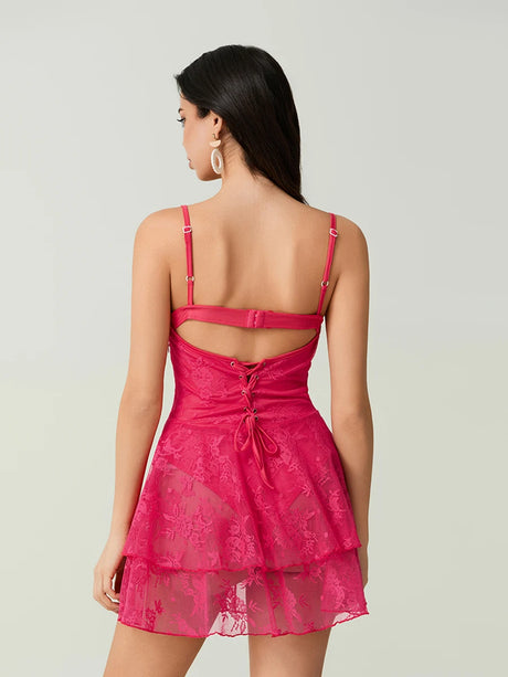 Summer Women Spaghetti Strap Corset Dress Sleeveless Bandage Lace Ruffle Bodysuits Dress Club Party Sexy Dresses