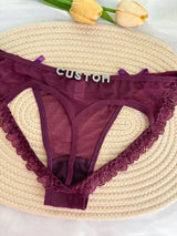 Custom Rhinestone Letter Name Underpants Sexy Mesh Panties Low Rise Hollow Hip Briefs Personalized Gift Wife Lover Anniversary