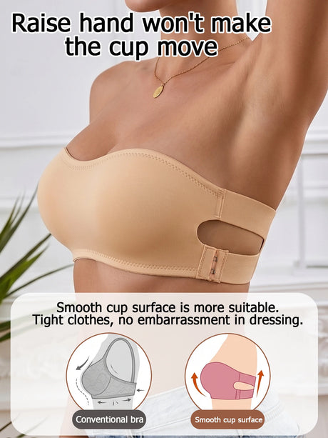 Solid Strapless Wireless Women's Bra Bralette Side Clasp Push up Bra Breathable Back Comfort Unpadded Bras