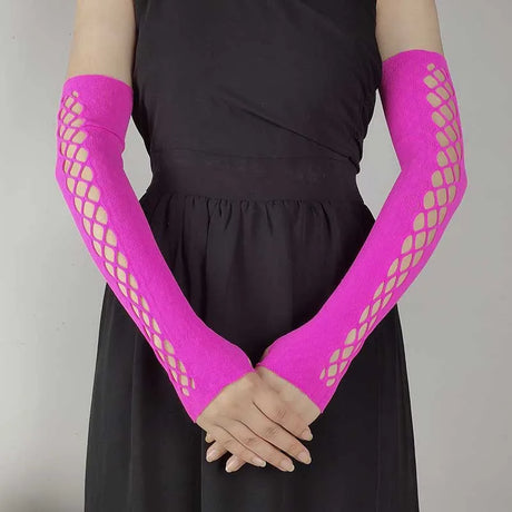 Sexy Elastic Mesh Gloves With Colored Flash Diamonds Bungee Stage Performance Hollow Fishing Net Punk Hiphop Women's Gloves R51