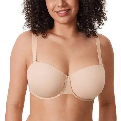 DELIMIRA Women Bras Underwear Push Up Inbarely Plus Balconette Bra Plus Size Full Coverage Seamless Unlined Underwire Bras