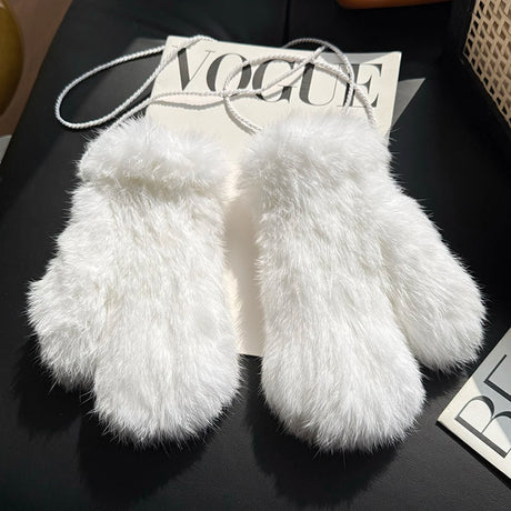 Hot Sale Women's 100% Natural Rabbit Fur Winter Gloves Warm Knit Thick Thermal Mittens Soft Real Fur Outdoor Cold Weather Glove