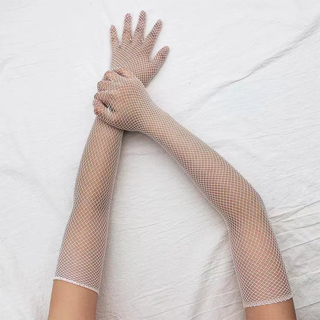 Sexy Elastic Mesh Gloves With Colored Flash Diamonds Bungee Stage Performance Hollow Fishing Net Punk Hiphop Women's Gloves R51