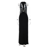 Typhaland Backless Sexy Halter Long Eevning Party Drss Female V Neck Streetwear Dress Hit Girl Slim Female Black Maxi Dress Lady